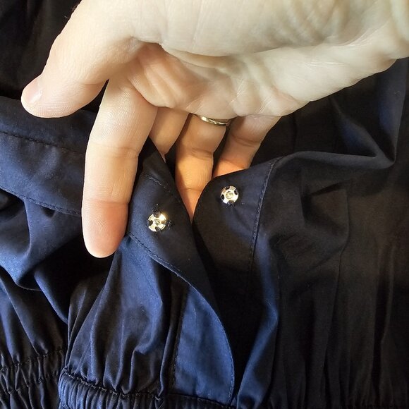 Quince Poplin Tiered Maxi Dress Navy Blue Organic Cotton Pockets Sz XS Smocked - Picture 6 of 11